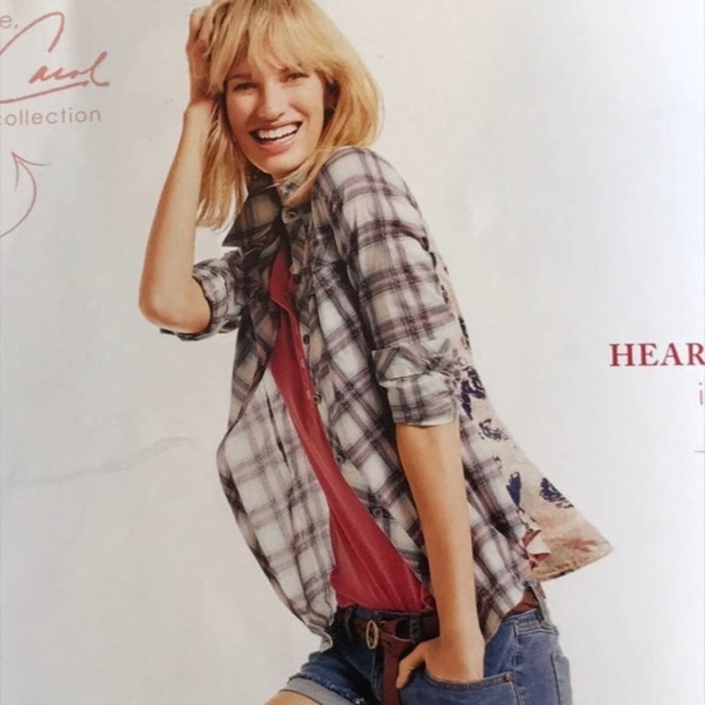 CAbi button down plaid and floral top size small